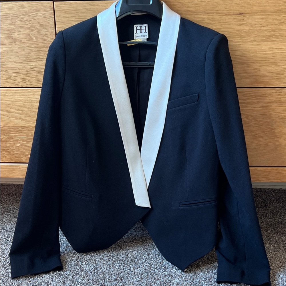Haute Hippie Black Tuxedo Blazer with White Lapel